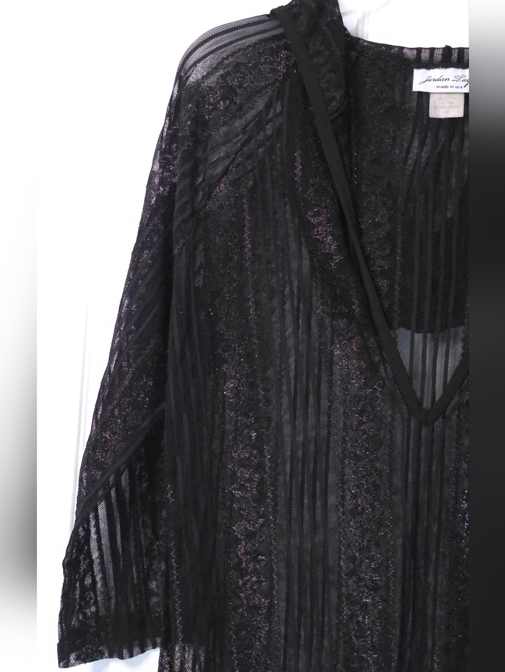 Vintage Taylor Jones Hooded Tunic Mesh Sequins & Lace Black Size M USA Made - Picture 6 of 10
